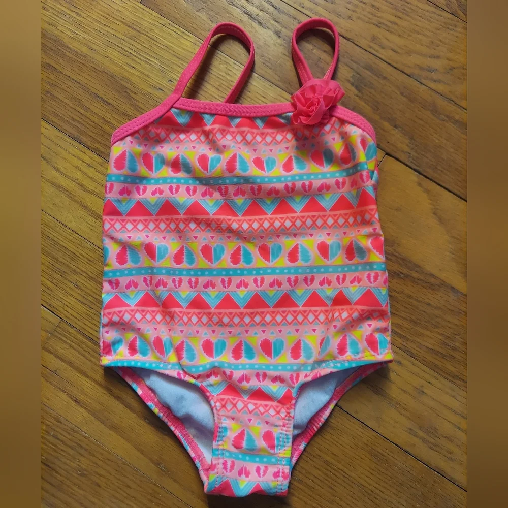 🎁 10/$25 OP Geometric 6-9 months One Piece Swimsuit With Heart Pattern, Flower